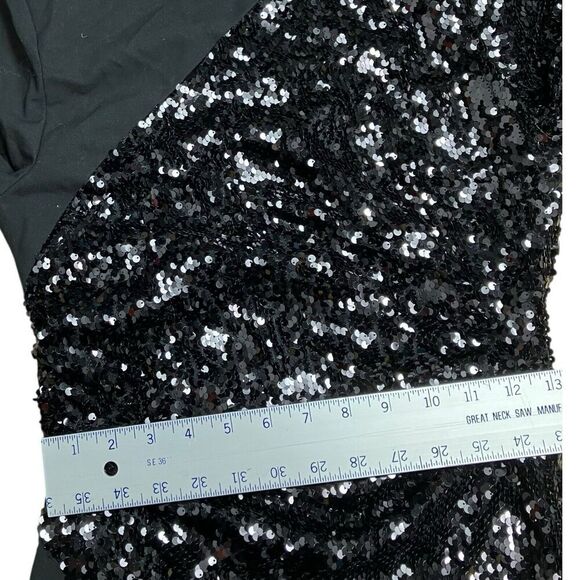 Zara Dress‎ WMNS M Black Sequin Mini Long Sleeve Asymmetric Avant Party Club - Picture 10 of 13